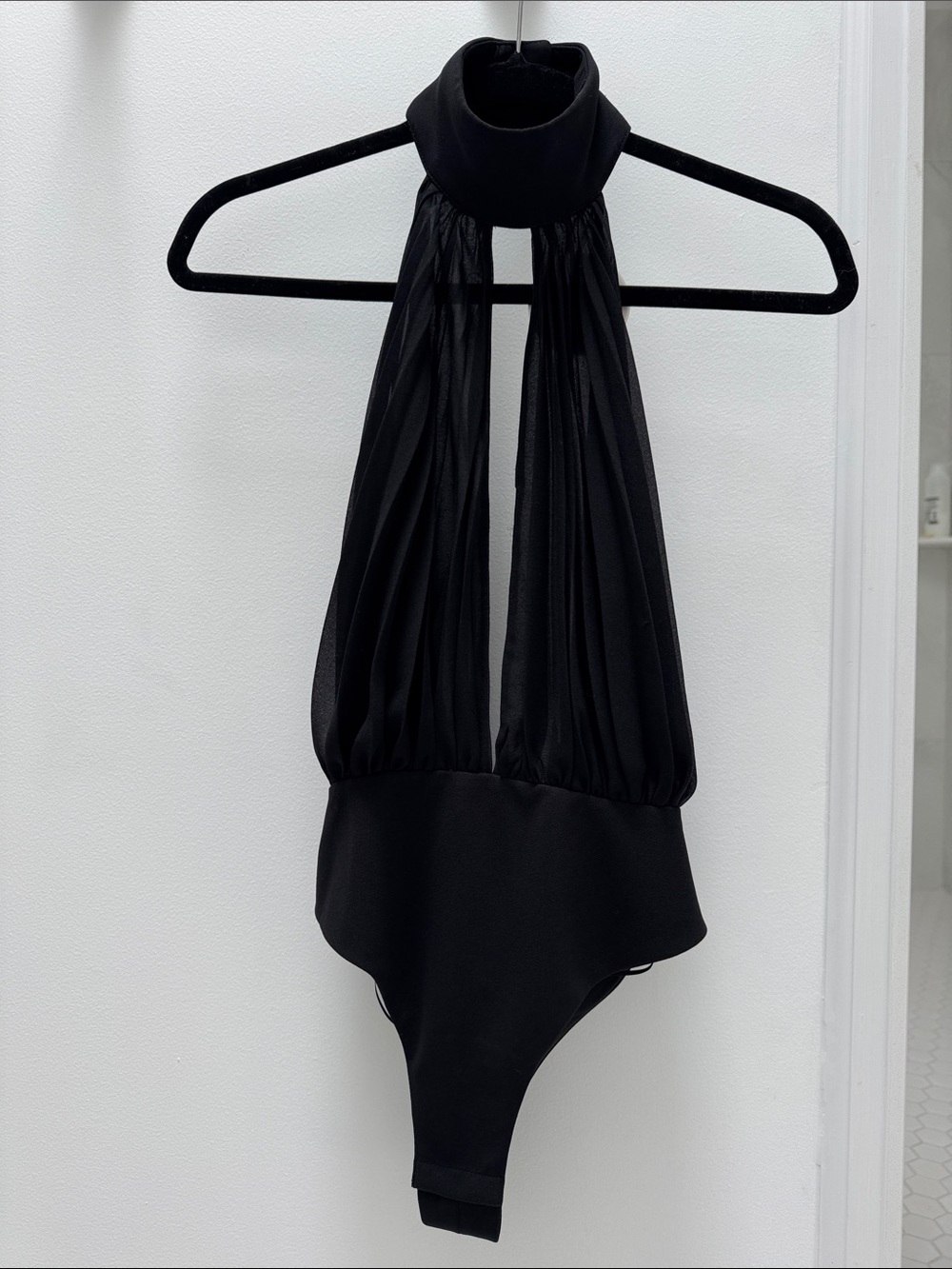 MISHA COLLECTION Black Halter Long Sleeve-Inspired Bodysuit